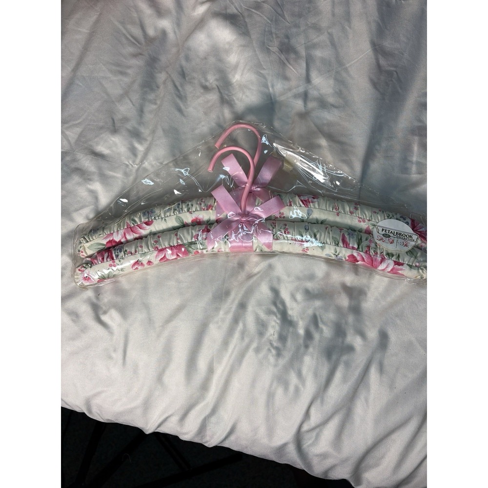 Petalbrook Collection Floral Padded Fabric Clothes Hangers Pink Hooks Set of 2